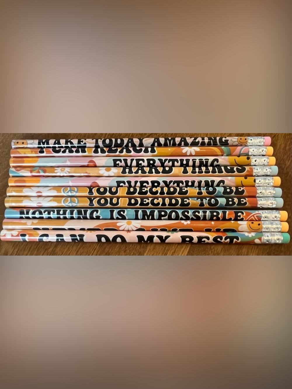 🌻 QTY 10 Floral Motivational Pencils Fun Retro Design Multicolor BTS No. 2 NEW